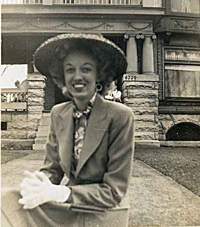 G at Easter, probably 1944, in front of her mother's house at 4356 West Pine Ave (purchased Sep 1942)